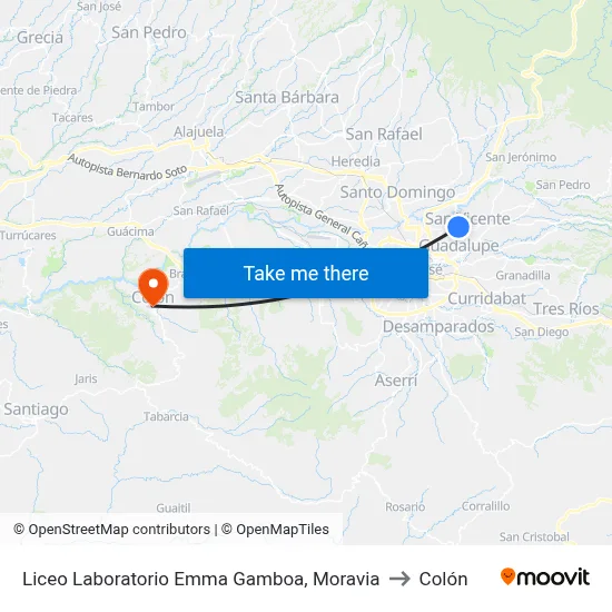 Liceo Laboratorio Emma Gamboa, Moravia to Colón map