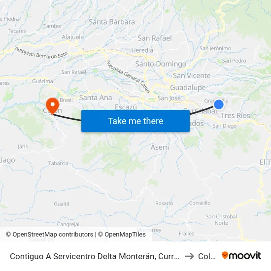 Contiguo A Servicentro Delta Monterán, Curridabat to Colón map