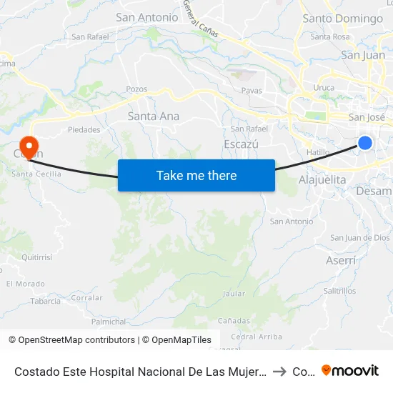 Costado Este Hospital Nacional De Las Mujeres, Carit San José to Colón map
