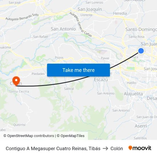 Contiguo A Megasuper Cuatro Reinas, Tibás to Colón map