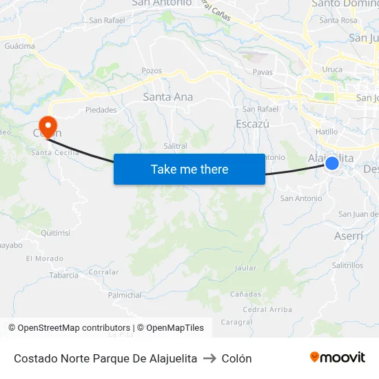 Costado Norte Parque De Alajuelita to Colón map