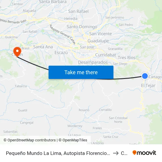 Pequeño Mundo La Lima, Autopista Florencio Del Castillo Cartago to Colón map