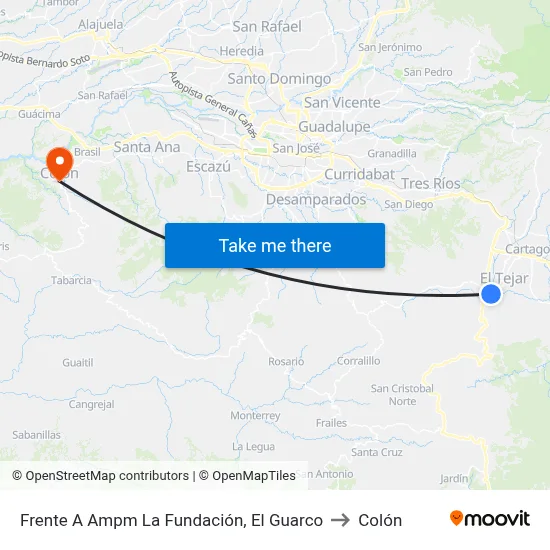Frente A Ampm La Fundación, El Guarco to Colón map