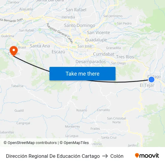 Dirección Regional De Educación Cartago to Colón map