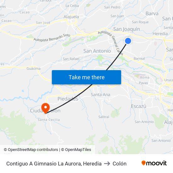 Contiguo A Gimnasio La Aurora, Heredia to Colón map