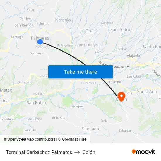 Terminal Carbachez Palmares to Colón map