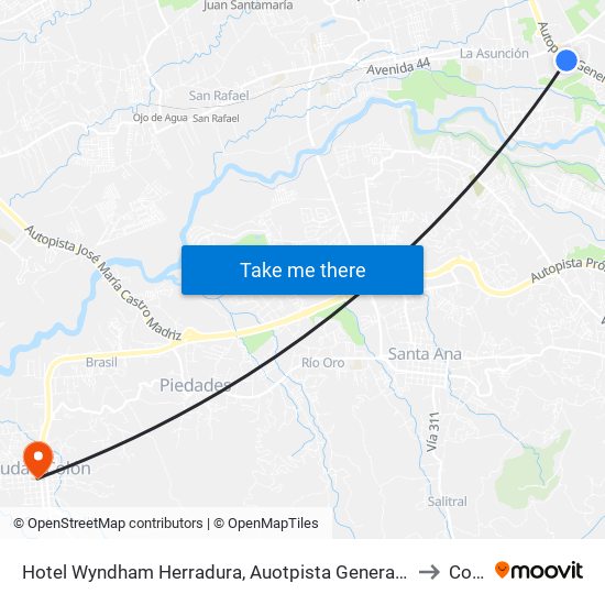 Hotel Wyndham Herradura, Auotpista General Cañas Heredia to Colón map