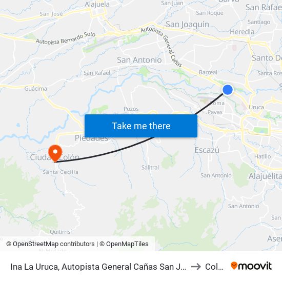 Ina La Uruca, Autopista General Cañas San José to Colón map