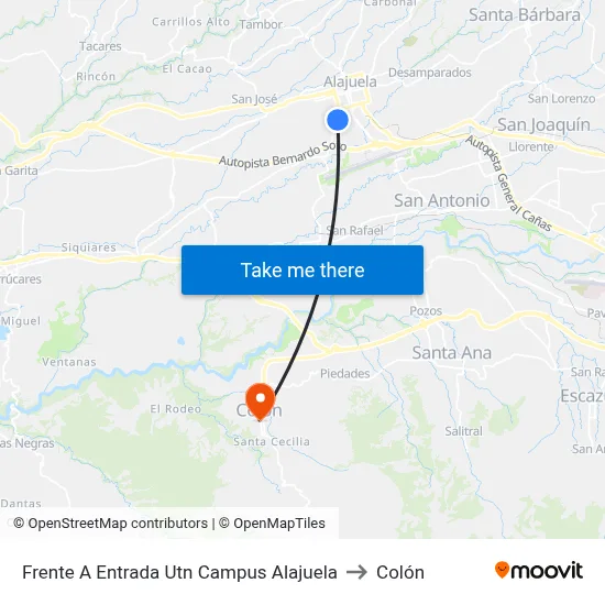 Frente A Entrada Utn Campus Alajuela to Colón map