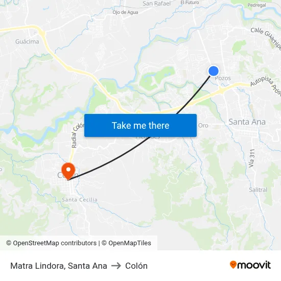 Matra Lindora, Santa Ana to Colón map