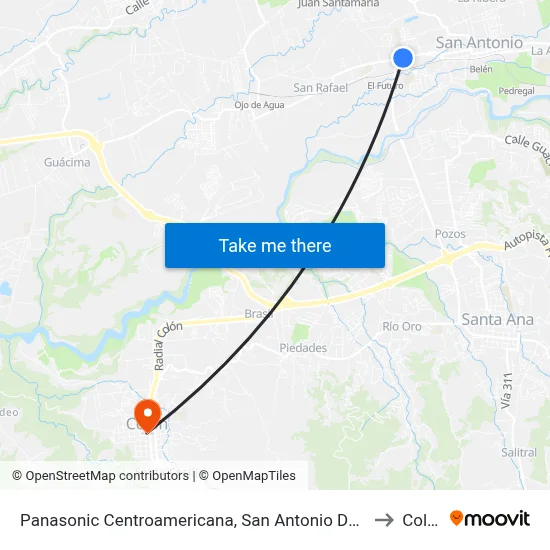 Panasonic Centroamericana, San Antonio De Belén to Colón map