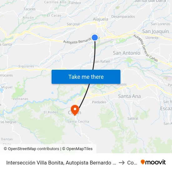 Intersección Villa Bonita, Autopista Bernardo Soto Alajuela to Colón map