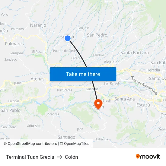 Terminal Tuan Grecia to Colón map