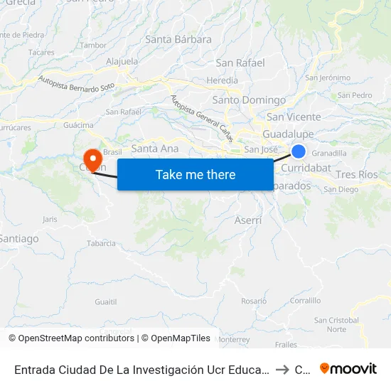 Entrada Ciudad De La Investigación Ucr Educación Continua, Montes De Oca to Colón map