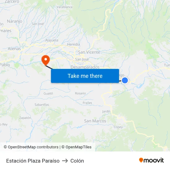 Estación Plaza Paraíso to Colón map