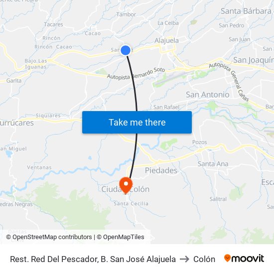Rest. Red Del Pescador, B. San José Alajuela to Colón map