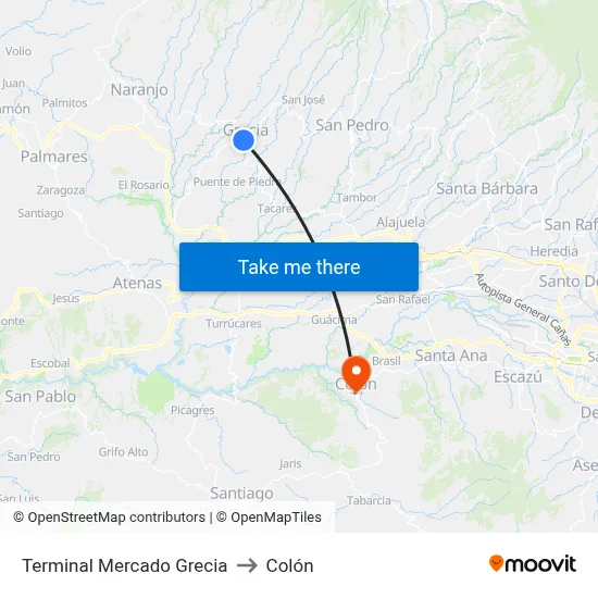 Terminal Mercado Grecia to Colón map