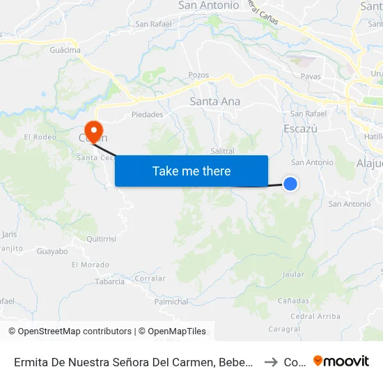 Ermita De Nuestra Señora Del Carmen, Bebedero De Escazú to Colón map