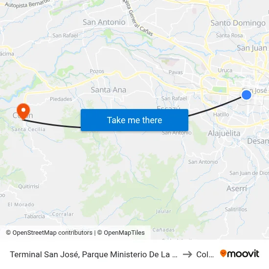 Terminal San José, Parque Ministerio De La Salud to Colón map