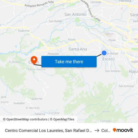 Centro Comercial Los Laureles, San Rafael De Escazú to Colón map