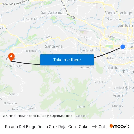 Parada Del Bingo De La Cruz Roja, Coca Cola San José to Colón map