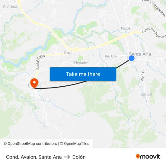 Cond. Avalon, Santa Ana to Colón map