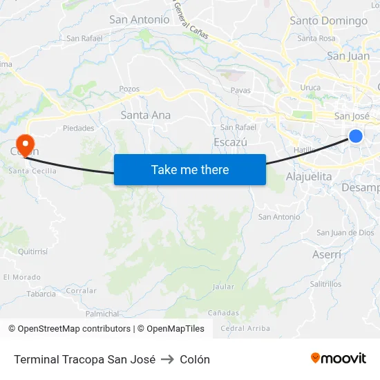 Terminal Tracopa San José to Colón map