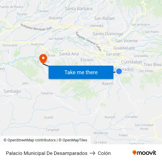 Palacio Municipal De Desamparados to Colón map