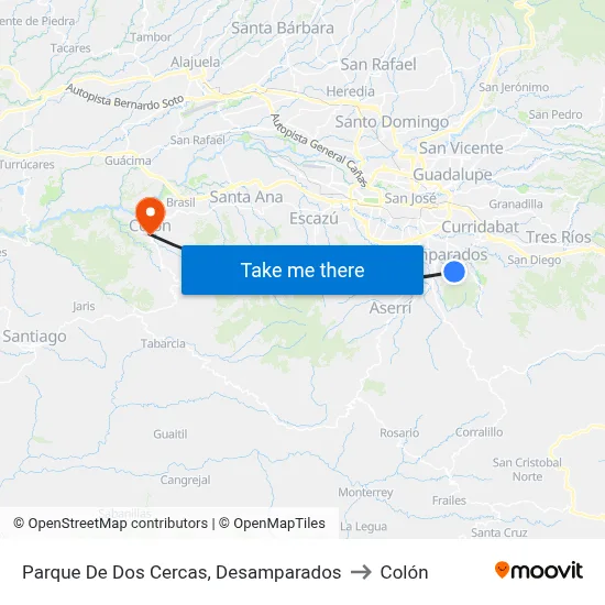 Parque De Dos Cercas, Desamparados to Colón map
