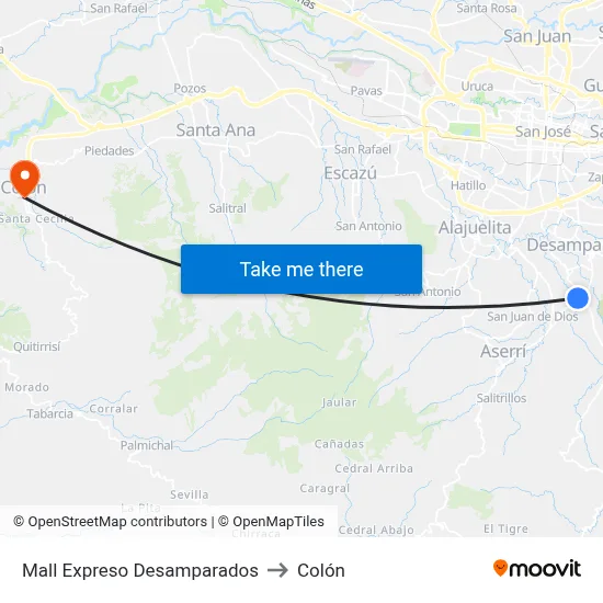 Mall Expreso Desamparados to Colón map
