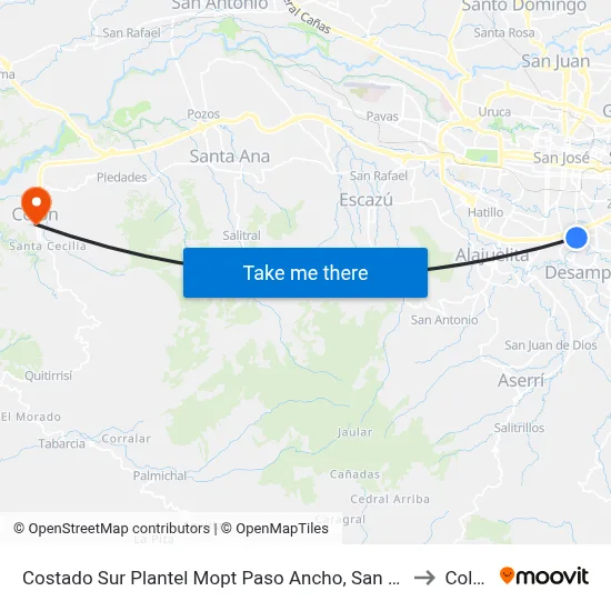 Costado Sur Plantel Mopt Paso Ancho, San José to Colón map