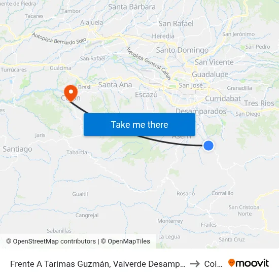 Frente A Tarimas Guzmán, Valverde Desamparados to Colón map