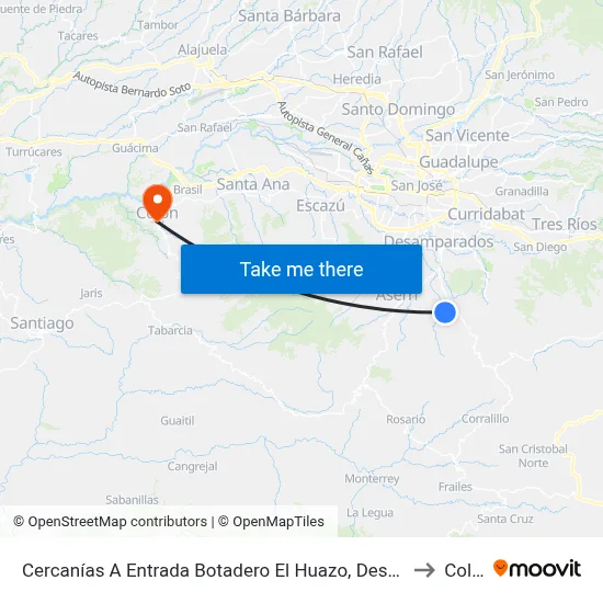 Cercanías A Entrada Botadero El Huazo, Desamparados to Colón map