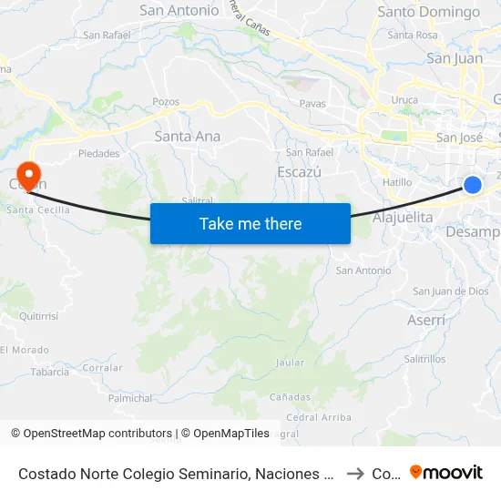 Costado Norte Colegio Seminario, Naciones Unidas San José to Colón map