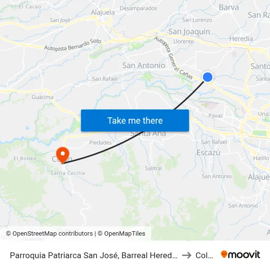 Parroquia Patriarca San José, Barreal Heredia to Colón map