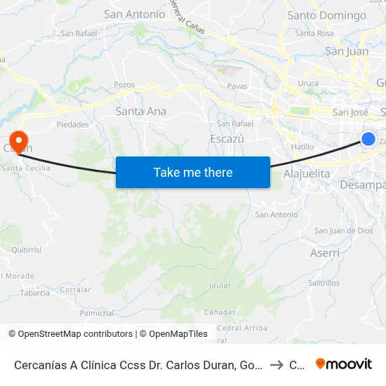 Cercanías A Clínica Ccss Dr. Carlos Duran, González Víquez San José to Colón map