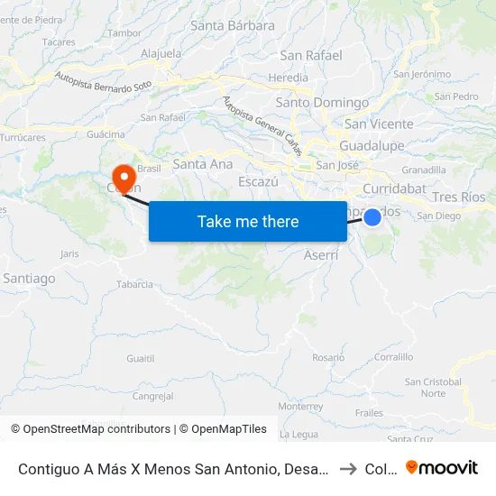 Contiguo A Más X Menos San Antonio, Desamparados to Colón map