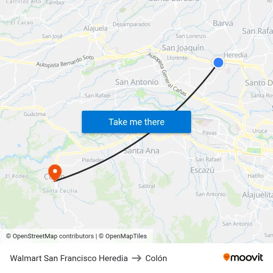 Walmart San Francisco Heredia to Colón map