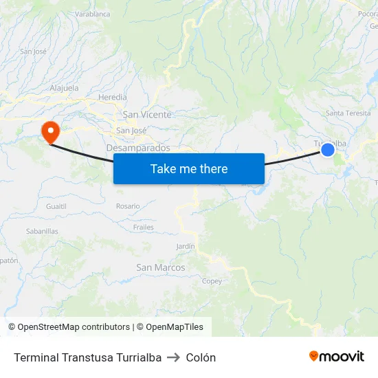 Terminal Transtusa Turrialba to Colón map