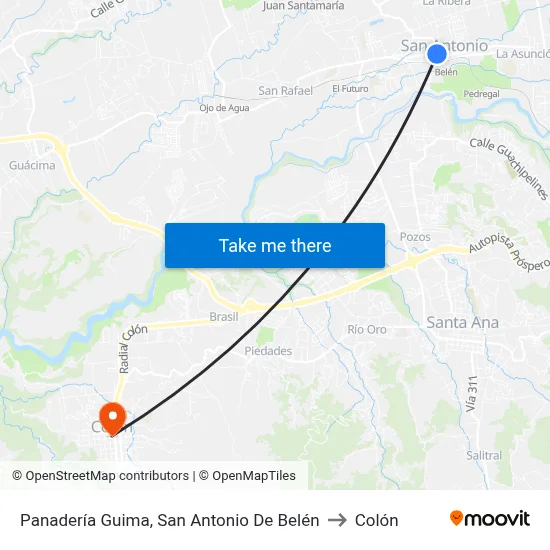 Panadería Guima, San Antonio De Belén to Colón map