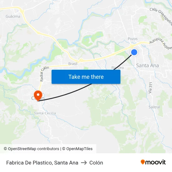 Fabrica De Plastico, Santa Ana to Colón map