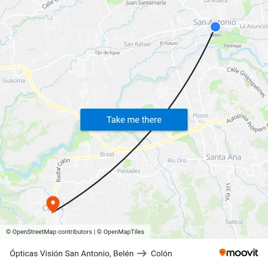 Ópticas Visión San Antonio, Belén to Colón map
