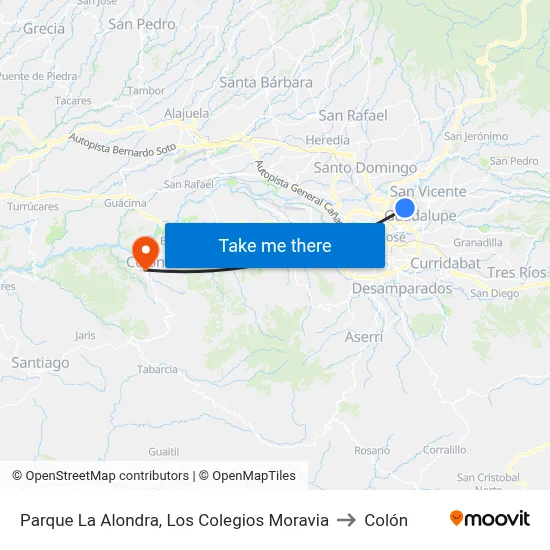 Parque La Alondra, Los Colegios Moravia to Colón map