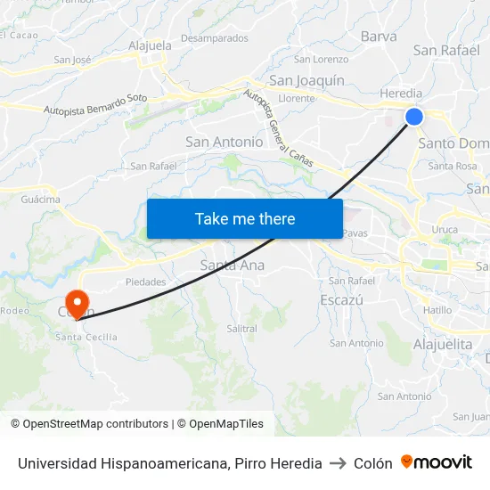 Universidad Hispanoamericana, Pirro Heredia to Colón map