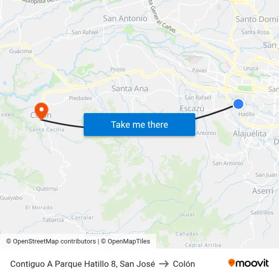 Contiguo A Parque Hatillo 8, San José to Colón map