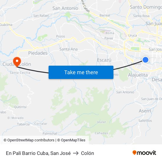 En Palí Barrio Cuba, San José to Colón map