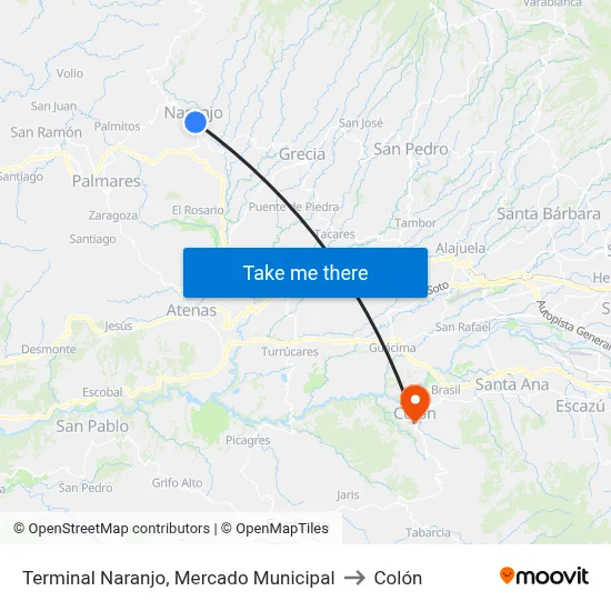 Terminal Naranjo, Mercado Municipal to Colón map