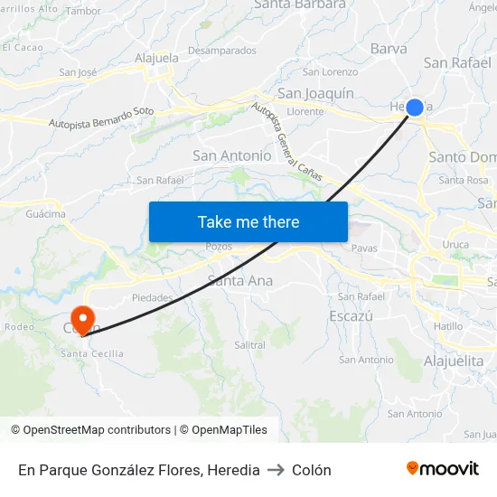 En Parque González Flores, Heredia to Colón map