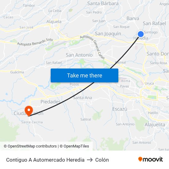 Contiguo A Automercado Heredia to Colón map