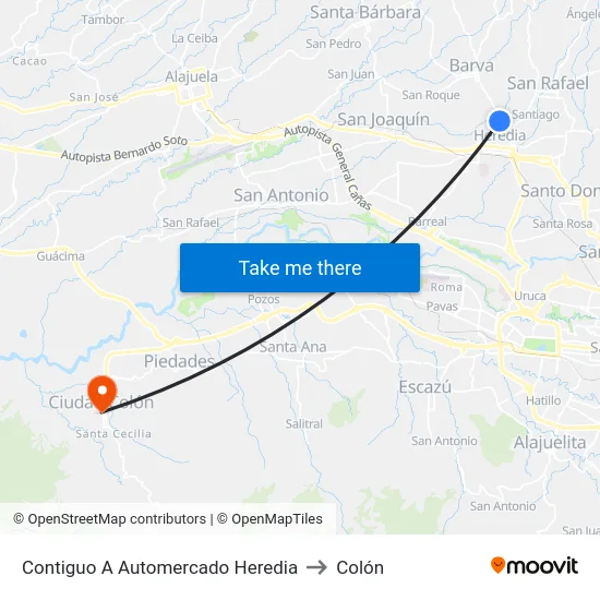 Contiguo A Automercado, Heredia to Colón map